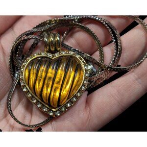 Vintage Coquette Honey Lucite Heart Pendant Necklace